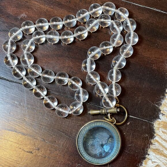 Retired Extasia Glass Intaglio Cameo Pendant Pools of Light Glass Bead Necklace - Picture 15 of 16